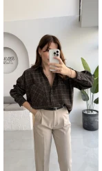 Marley Taşlı Ekose Gömlek - Kahverengi - Kod: 2166