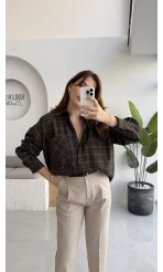 Marley Taşlı Ekose Gömlek - Kahverengi - Kod: 2166