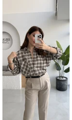 Marley Taşlı Ekose Gömlek - Taş - Kod: 2166