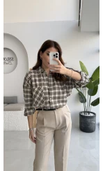 Marley Taşlı Ekose Gömlek - Taş - Kod: 2166