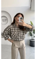 Marley Taşlı Ekose Gömlek - Taş - Kod: 2166