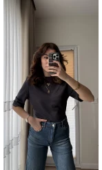 Massi Etiketli Premium Vatkalı T-Shirt Antrasit