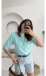 Massi Etiketli Premium Vatkalı T-Shirt Mavi