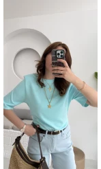 Massi Etiketli Premium Vatkalı T-Shirt Mavi