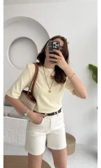Massi Etiketli Premium Vatkalı T-Shirt Sarı
