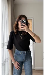 Massi Etiketli Premium Vatkalı T-Shirt Siyah