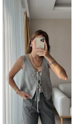 Massi Etiketli Triko Örgü Yelek Gri