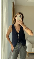 Massi Etiketli Triko Örgü Yelek Lacivert