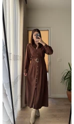 Matilda Kahverengi Kuşaklı Taşlı Elbise