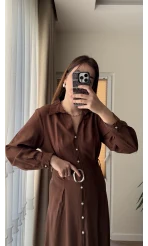 Matilda Kahverengi Kuşaklı Taşlı Elbise