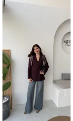 Matthew Fular Detay Blazer Ceket - Mürdüm - Kod: 7665