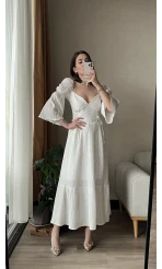 Maude Kırık Beyaz Vintage Elbise