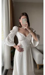 Maude Kırık Beyaz Vintage Elbise