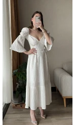 Maude Kırık Beyaz Vintage Elbise