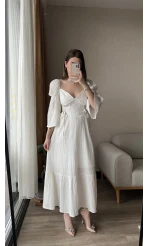 Maude Kırık Beyaz Vintage Elbise