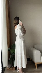 Maude Kırık Beyaz Vintage Elbise