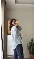 Açık Mavi Çizgili Gömlek Ru