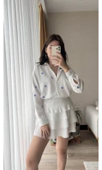 Mavi Kalpli Keten Gömlek