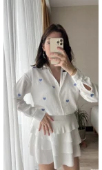 Mavi Kalpli Keten Gömlek