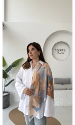 Mavi-Krem Geçişli Vizon Fular/Eşarp