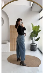 Mavi Yüksek Bel Baggy Jean Pantolon - Kod: 1055