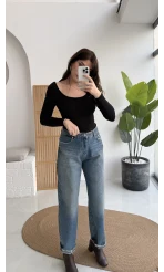 Mavi Yüksek Bel Baggy Jean Pantolon - Kod: 1055