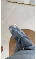 Mavi Yüksel Bel Bol Paça Denim Jean Pantolon - Kod: 864