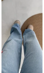 Mavi Yüksel Bel Bol Paça Denim Jean Pantolon - Kod: 864