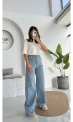 Mavi Yüksel Bel Bol Paça Denim Jean Pantolon - Kod: 864