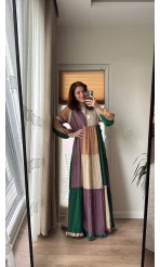 Maxi Boy Parçalı Garnili Gofre Elbise