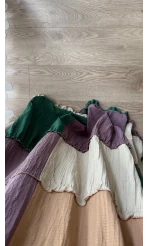 Maxi Boy Parçalı Garnili Gofre Elbise