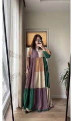 Maxi Boy Parçalı Garnili Gofre Elbise