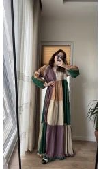 Maxi Boy Parçalı Garnili Gofre Elbise