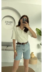 Maxi Şehir Boy Kot Şort Açık Mavi