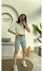 Maxi Şehir Boy Kot Şort Açık Mavi