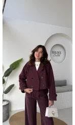 Maya Yarım Kruvaze Trençkot - Bordo - Kod: 7529