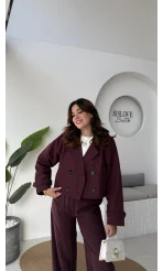 Maya Yarım Kruvaze Trençkot - Bordo - Kod: 7529