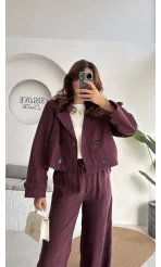 Maya Yarım Kruvaze Trençkot - Bordo - Kod: 7529