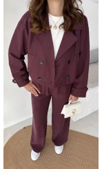 Maya Yarım Kruvaze Trençkot - Bordo - Kod: 7529