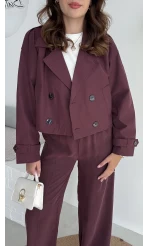 Maya Yarım Kruvaze Trençkot - Bordo - Kod: 7529