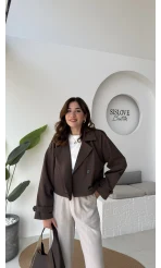 Maya Yarım Kruvaze Trençkot - Kahve - Kod: 7529