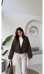 Maya Yarım Kruvaze Trençkot - Kahve - Kod: 7529