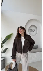 Maya Yarım Kruvaze Trençkot - Kahve - Kod: 7529