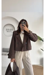 Maya Yarım Kruvaze Trençkot - Kahve - Kod: 7529