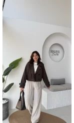 Maya Yarım Kruvaze Trençkot - Kahve - Kod: 7529