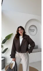 Maya Yarım Kruvaze Trençkot - Kahve - Kod: 7529