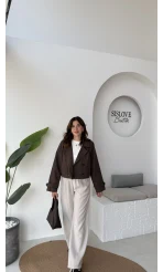 Maya Yarım Kruvaze Trençkot - Kahve - Kod: 7529