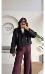 Maya Yarım Kruvaze Trençkot - Siyah - Kod: 7529