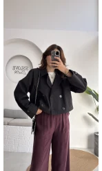 Maya Yarım Kruvaze Trençkot - Siyah - Kod: 7529