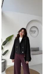 Maya Yarım Kruvaze Trençkot - Siyah - Kod: 7529